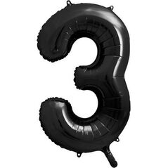 Party Deco BALON FOLIOWY CYFRA 3 CZARNY 86CM