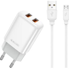 Ładowarka nemo Ładowarka Sieciowa 2x USB 2.4A + Kabel USB - micro USB Jellico EU02 biały
