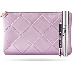 Pupa Set Pupa: Multiplay, Double-Ended, Eyeshadow & Kajal Eyeliner 2-In-1, 09, Deep Black, 1.2 g + Vamp!, Paraben-Free, Extra Volume, Mascara, 100, Black, 9 ml + Makeup Bag, Pink For Women