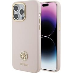 Guess Guess GUHCP15XM4DGPP iPhone 15 Pro Max 6.7" różowy/pink hardcase Silicone Logo Strass 4G