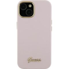 Guess Guess GUHCP15XSMBSLP iPhone 15 Pro Max 6.7" różowy/pink hardcase Silicone Script Metal Logo & Frame
