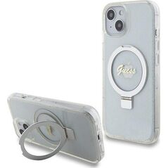 Guess Guess GUHMP15SHRSGSD iPhone 15 / 14 / 13 6.1" przezroczysty/transparent hardcase Ring Stand Script Glitter MagSafe