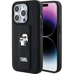 Karl Lagerfeld Karl Lagerfeld KLHCP15XGSAKCPK iPhone 15 Pro Max 6.7" czarny/black hardcase Gripstand Saffiano Karl&Choupette Pins