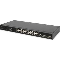 Switch Digitus Digitus Przełącznik sieciowy, 24 porty 10/100/1000 + 4SFP+ UPLINK, do 19-calowych szaf serwerowych, funkcjonalność L2+