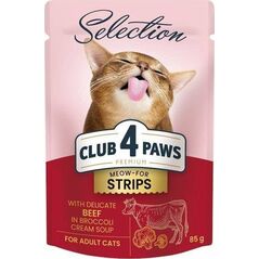 Club 4 Paws Club4Ł Kot 80g Paski Wołowina z Brokułami