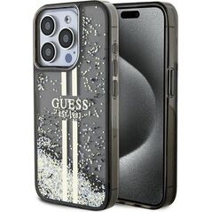 Guess Guess GUHCP15LLFCSEGK iPhone 15 Pro 6.1" czarny/black hardcase Liquid Glitter Gold Stripes