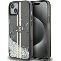 Guess Guess GUHCP15MLFCSEGK iPhone 15 Plus / 14 Plus 6.7" czarny/black hardcase Liquid Glitter Gold Stripes
