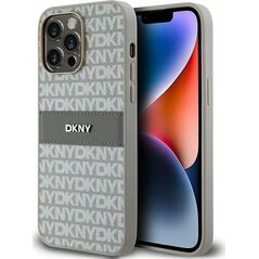 DKNY DKNY DKHCP14LPRTHSLE iPhone 14 Pro 6.1" beżowy/beige hardcase Leather Mono Stripe & Metal Logo
