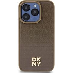 DKNY DKNY DKHMP14LPSHRPSW iPhone 14 Pro 6.1" brązowy/brown hardcase Leather Pattern Metal Logo MagSafe