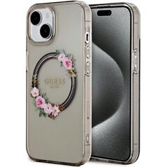 Guess Guess IML Flowers Wreath MagSafe - Etui iPhone 15 (czarny)