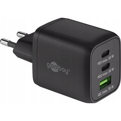 Ładowarka Goobay goobay USB-C PD multiport fast charger Nano 65 Watt (black, 1x USB-A, 2x USB-C PD, GaN technology)