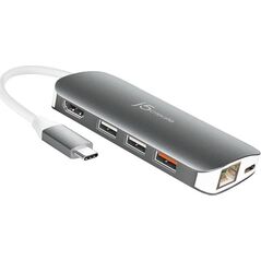 HUB USB j5create j5create JCD383 USB 3.2 Gen 1 (3.1 Gen 1) Type-C Srebrny, Biały