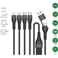 Kabel USB 4smarts USB-A + USB-C - 2x USB-C + Lightning + microUSB 1.2 m Czarny (541023)