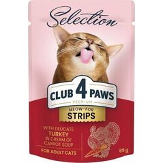 Club 4 Paws Club4Ł Kot 85g Paski Indyk w Marchewkowym Sosie