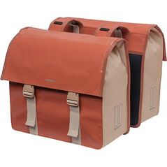 Basil Sakwa miejska podwójna BASIL URBAN LOAD DOUBLE PANNIER BAG 48-53L, Universal Bridge System, 100% wodoodporna, terra red/rose (NEW 2024)