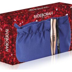 Deborah Set Deborah: Instant Maxi Volume, Volumizing, Mascara, Black, 11 ml + 24 Ore Extra, Gel Pencil Eyeliner, Black, 1.5 g + Makeup Bag, Blue For Women