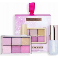 Makeup Revolution Mini Soft Glam Heroes Set Makeup Revolution: Reloaded, Eyeshadow Palette, HeartBreaker, 6 Shades, 4.2 g *Miniature + Pout Bom, Vegan, Lip Gloss, Glaze, 4 ml For Women