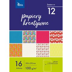 Tetis Papiery kreatywne A4 205x292mm 16 arkuszy zestaw nr 12 KB030-12