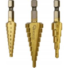 Wiertło Geko Kpl. wierteł stożkowych 1/4" Hex 3szt. (3-12,4-12,4-20mm) (100)