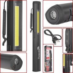 Tvardy Lampa warsztatowa inspekcyjna z magnesem LED COB 5W + 3W UV laser 800mAh 400lm IP44 (100)