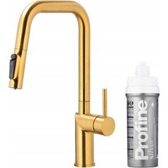 Bateria kuchenna KFA DUERO PURE STYLE PULL-OUT BATERIA KUCHENNA Z FUNKCJĄ FILTRACJI WODY I WYCIĄGANĄ WYLEWKĄ + ZESTAW FILTRUJĄCY PROFINE SILVER S, BRUSHED GOLD