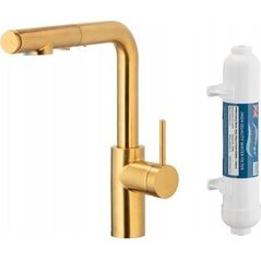 Bateria kuchenna KFA DUERO PURE BASIC PULL-OUT BATERIA KUCHENNA Z FUNKCJĄ FILTRACJI WODY I WYCIĄGANĄ WYLEWKĄ + FILTR HYDRO, BRUSHED GOLD