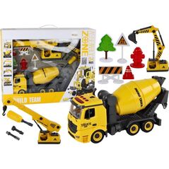 LeanToys Pojazdy Budowlane Dźwięk Światła 1:12 DIY Betoniarka Dźwig Koparka
