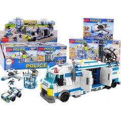 LeanToys Policja Łódź Samolot Helikopter Klocki Konstrukcyjne Niebieskie MIX