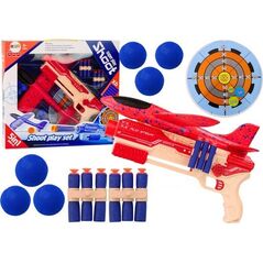 LeanToys Pistolet Na Strzałki Kulki Piankowe Wyrzutnia Samolotu Tarcza Zestaw 5w1