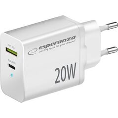 Ładowarka Esperanza EZC105W Esperanza ładowarka sieciowa 20w usb-c pd 20w / usb-a qc 3.0 18w biała