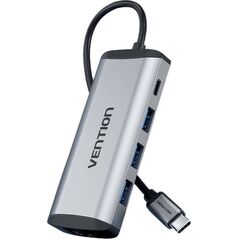 HUB USB Vention Vention Vėdinimo prijungimo stotelė 9 į 1: USB-C į HDMI/USB3.0 x 3/RJ45/SD/TF/garsas 3,5 mm/PD 0,15 pilka