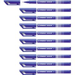 Stabilo Fineliner Stabilo Sensor 189, 0,3 mm, blå, æske a 10 stk.