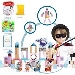 Triton Drewniany zestaw Klocków Zamek z Rycerzami dla dzieci 3+ Drewniane Figurki + Sorter kształtów + Mata z puzzli + Gra Chinczyk