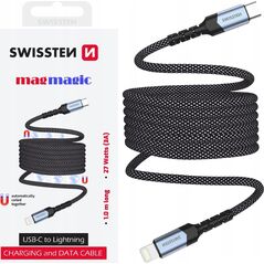Kabel USB Swissten Magnetic Data Cable Self-Winding USB-C / Lightning 1 M