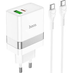 Ładowarka Hoco HOCO ładowarka sieciowa USB A + Typ C + kabel Typ C do Typ C PD QC3.0 3A 30W N21 biała