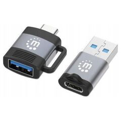 Adapter USB Manhattan MANHATTAN 2-teiliges Set USB-C auf USB-A-Adapter und USB-A auf USB-C-Adapter USB 3.2 Gen 1 5 Gbit/s 3 A Aluminium schwarz Grau