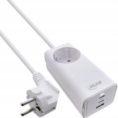 InLine InLine® USB power supply, 65W charger, 2x USB-C + 1x USB-A, with safety socket and 1.5m cable, PD3.0 PPS GaN, white