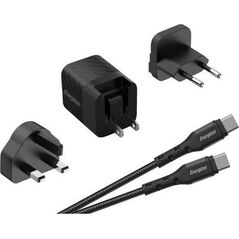 Ładowarka Energizer Energizer Ultimate - Ładowarka sieciowa Multiplug EU / UK / US GaN 20W PD + kabel USB-C (Czarny)