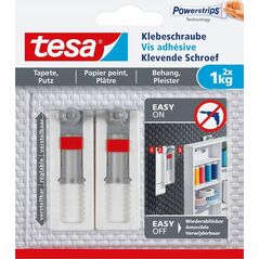 Tesa tesa adhesive screw, 2pcs., for wallpaper and plaster, up to 1kg per screw, adjustable, white