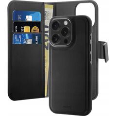 Puro Etui z ekoskóry Puro Wallet Detachable MagSafe 2w1 z klapką i portfelem do iPhone 16 Pro - czarne