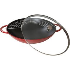 STAUB Wok żeliwny z pokrywką Staub - Czerwony, 37 cm