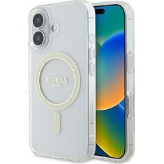 Guess Guess GUHMP16SHFGERET iPhone 16 6.1" przeźroczysty/transparent hardcase IML Glitter Circle MagSafe