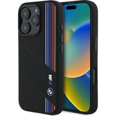 BMW BMW BMHMP16X23SCUK iPhone 16 Pro Max      6.9" czarny/black hardcase Silicone Cut Tricolor Lines MagSafe