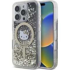 HelloKitty Hello Kitty HKHMP16LLGDIK iPhone 16 Pro   6.3" czarny złoty/black gold hardcase Liquid Glitter Fever MagSafe