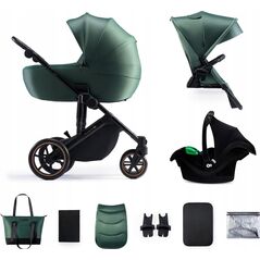 Wózek KinderKraft KINDERKRAFT stroller 3in1 PRIME 2 3IN1 MINK PRO DARK GREEN, KSPRIM02GRE300I