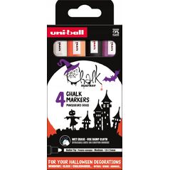 UNIBALL Uni Chalk marker sæt Halloween med 4 stk PWE-5M ( colours white, black, purple, orange)