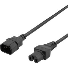 Kabel zasilający Deltaco Extension cord IEC C15, IEC C14, 1m, black