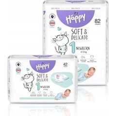 Happy HAPPY Newborn (2-5kg) diapers 42pcs, size 1 NEW, BB-054-NB42-W01