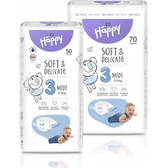 Happy HAPPY Midi (5-9kg) diapers 70pcs, size 3 NEW, BB-054-MU70-W01