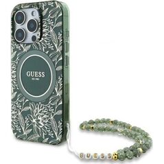 Guess GUHMP16XHCPOFPA iPhone 16 Pro Max   6.9" zielony/green hardcase IML Flowers Allover Electro With Pearl Strap MagSafe